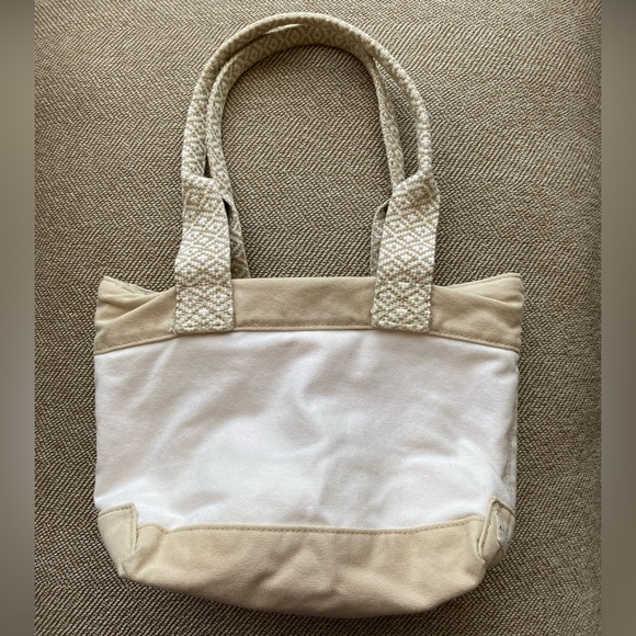 American Eagle Canvas Bag. Woven Cotton Straps. Tan and Cream Color Canvas. EUC. - Picture 3 of 14